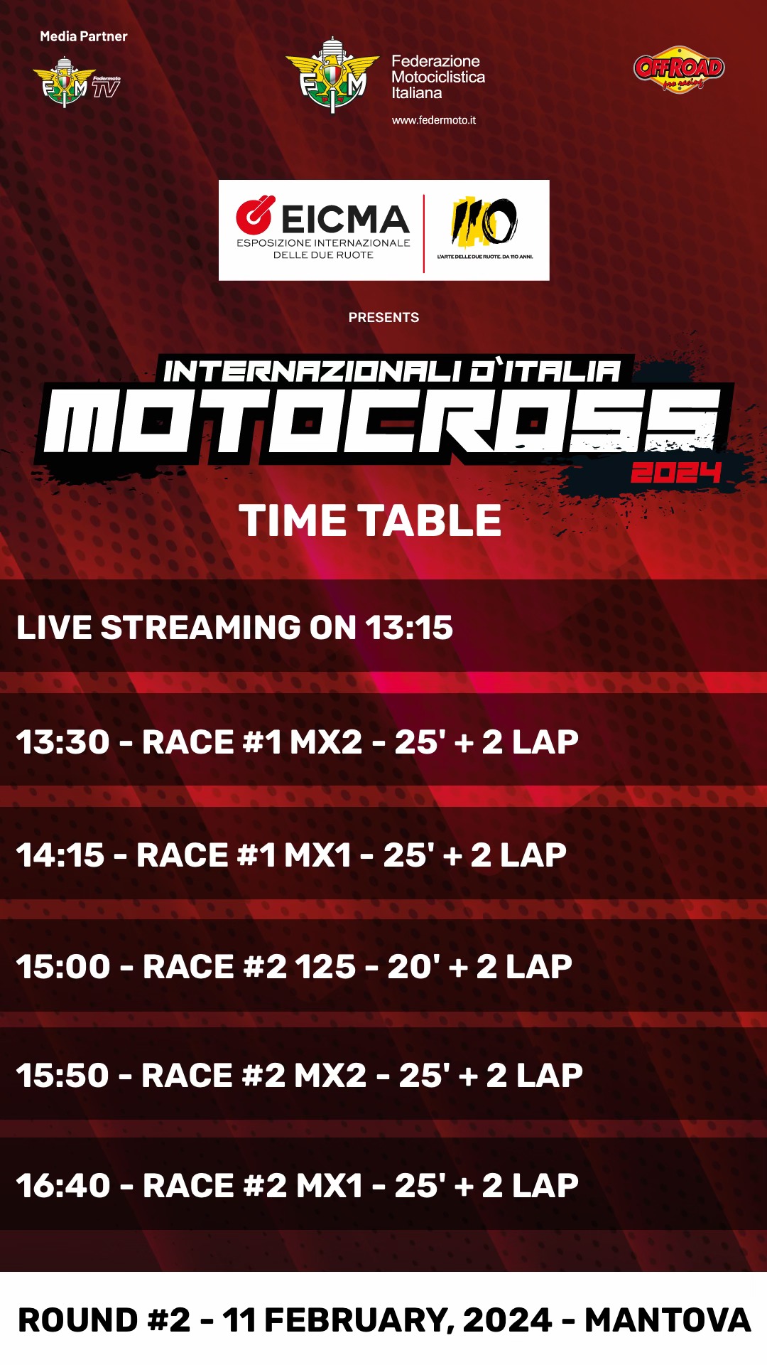 orari streaming Mantova intmx 2024