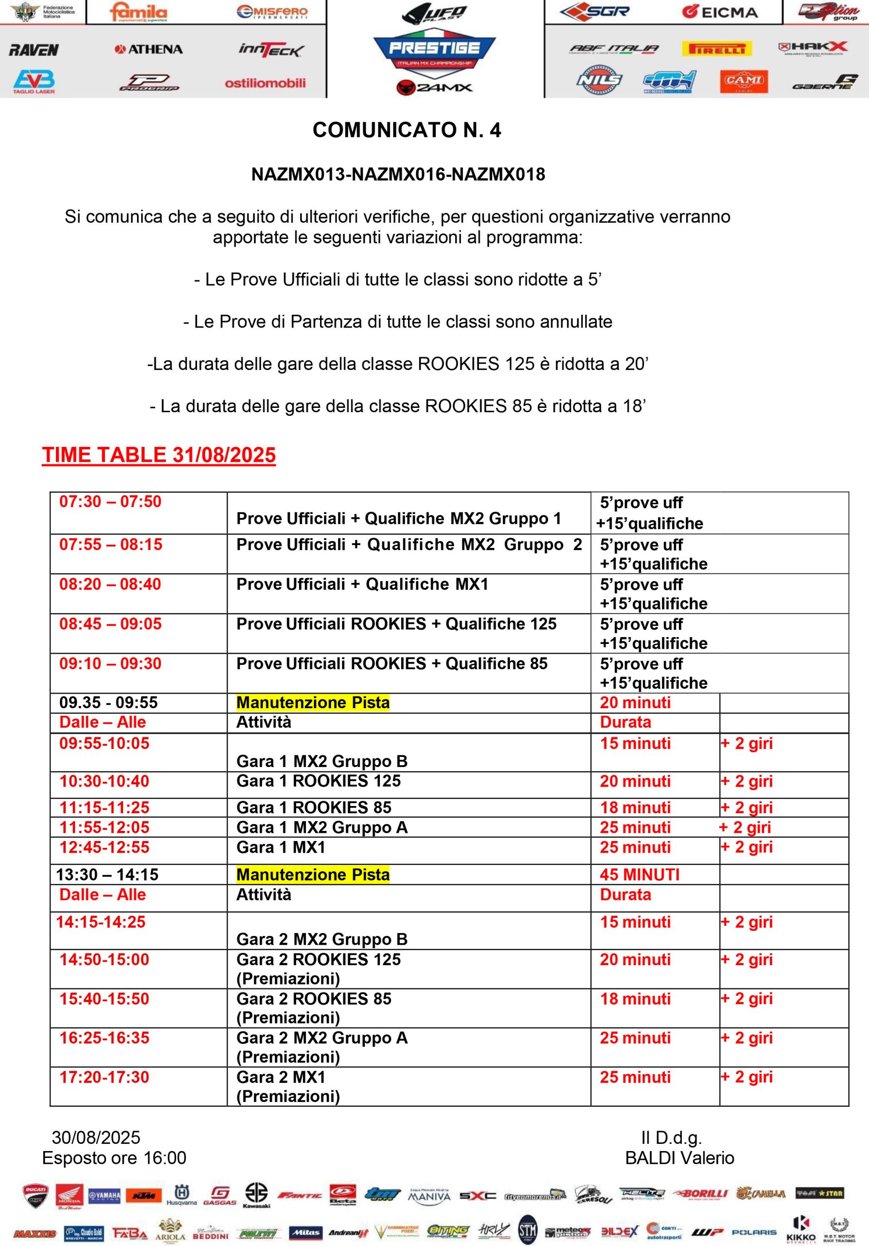 timetable - GIoiella 31 agosto 2025