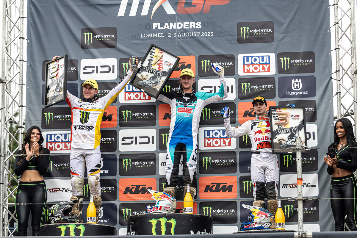 Il podio MX2 del GP delle Fiandre a Lommel