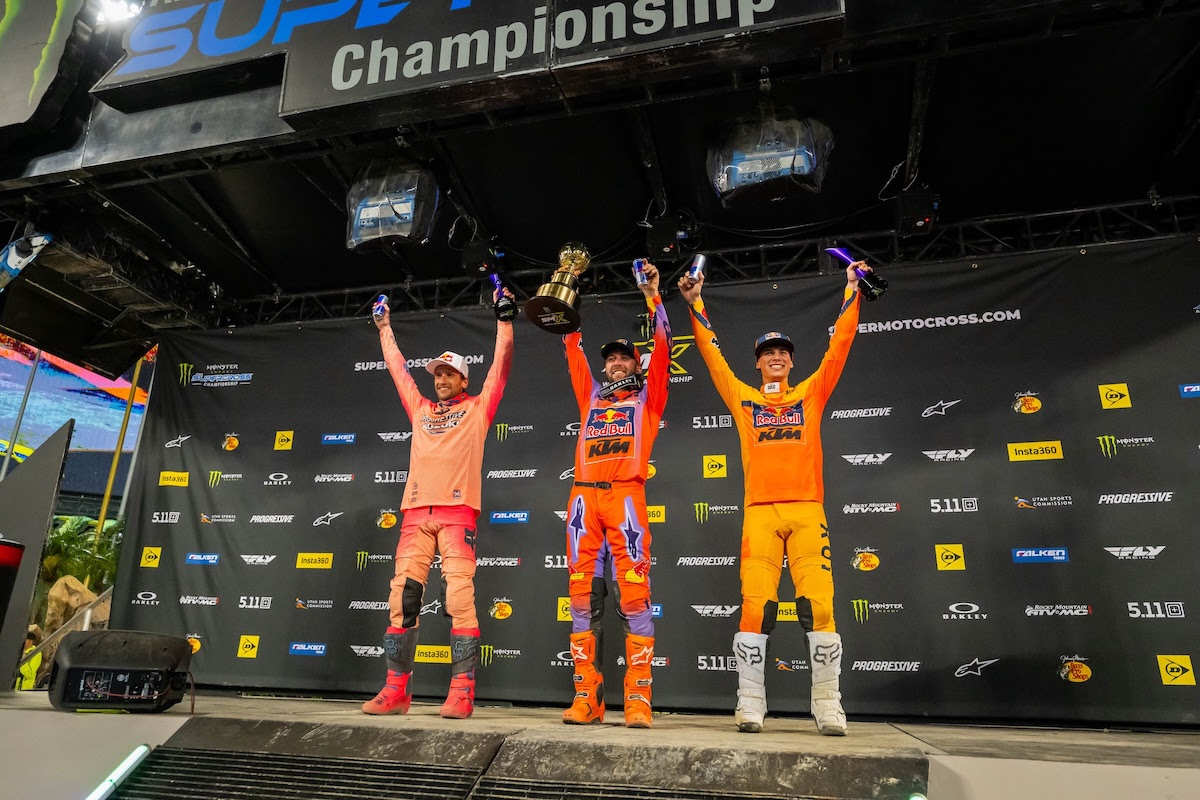 Podio Classe 450SMX (da sinistra a destra)Ken Roczen, Eli Tomac, Jorge Prado